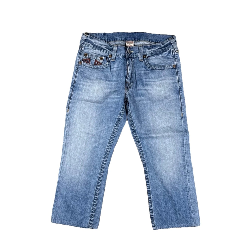 Vtg 90s True Religion Jeans Men's 34 Straight Cropped USA Made Red Stitch‎ Denim